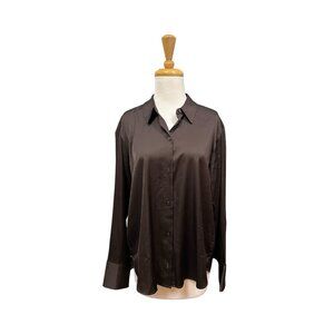 Abercrombie & Fitch Long Sleeve Button Up Shirt Top Brown Satin Size M Medium
